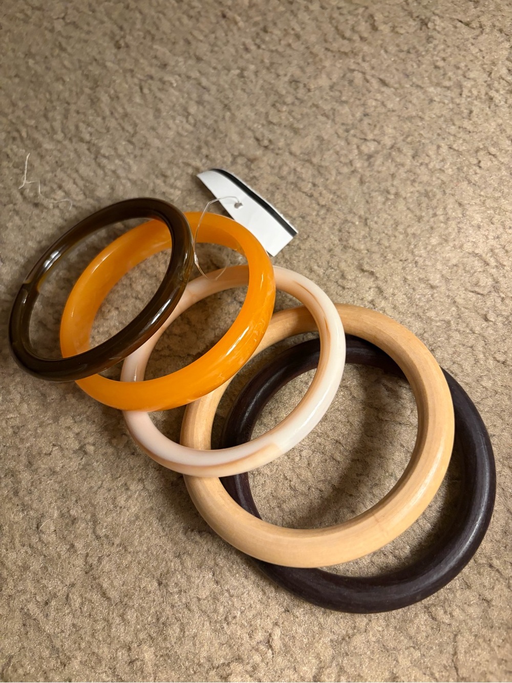 Tjmaxx 🤎🧡🤍 Stacked Resin and Wood Bangle Bracelet Set - Orange, Cream, Brown NWT